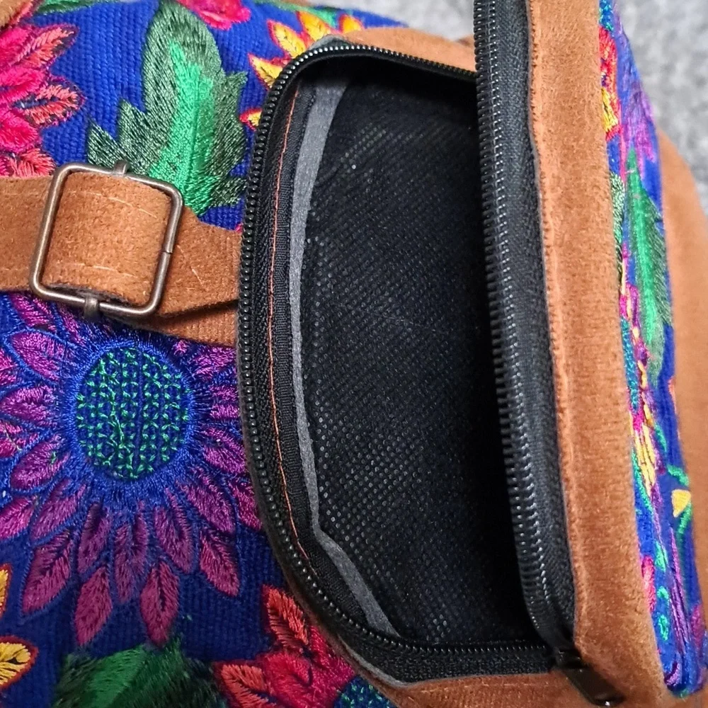 Handmade Guatemalan Canvas Embroidered Sunflower Backpack